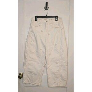 Anthropologie Pilcro The Kenna Mid-Rise Heritage Barrel Jeans White Bows Size 30